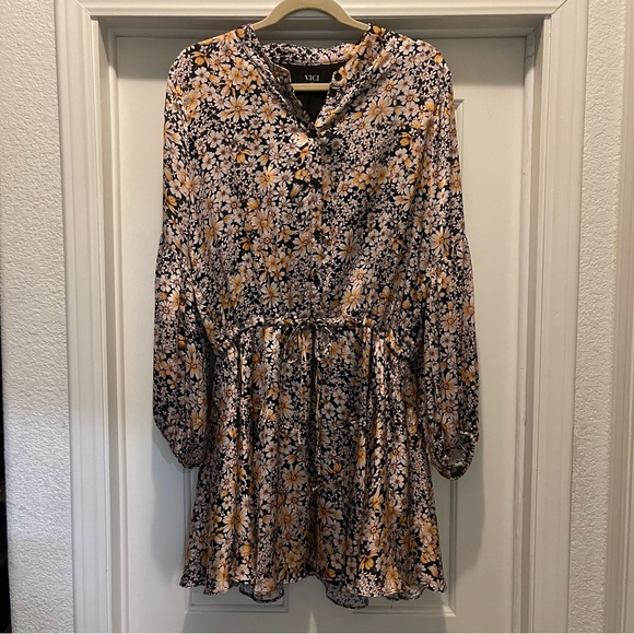 Floral Print Women's Dress - Black and Yellow - Picture 1 of 3